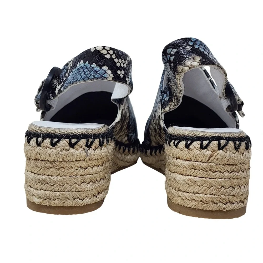Vince Glyn Espadrille Wedge‎ Sandals 6 Wom Slingback Blue Snake Skin Leather NEW